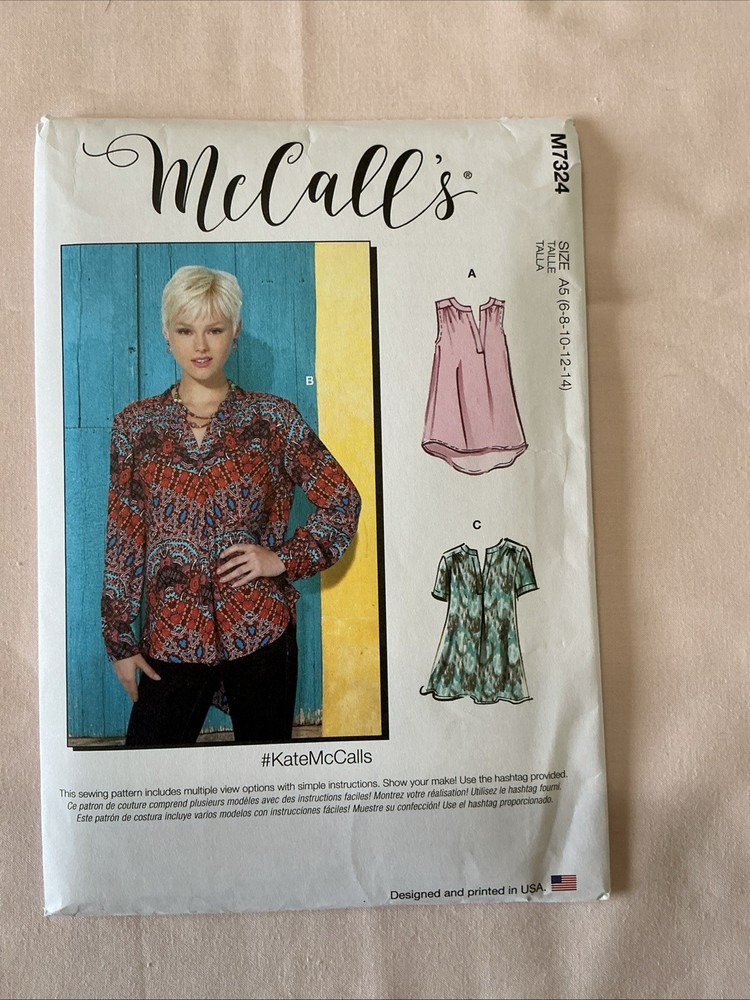 McCALL'S UNCUT Sewing Pattern M7324 Size 6-14 Misses Loose Pullover Top Tunic