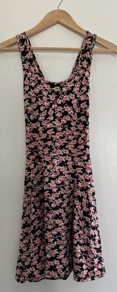 L.A. Hearts Womens Floral Cotton Blend Cross Strap Sleeveless Tank Dress Black S
