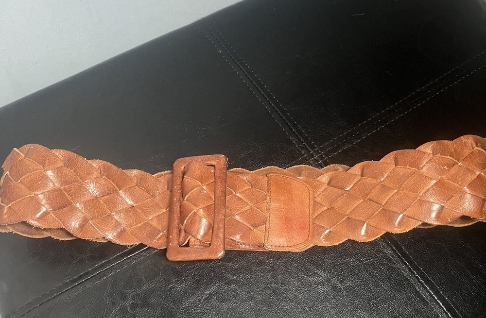 Leather Woven Belt Wide Women Braided Big Buckle Brown Boho Cowgirl Western Y2K