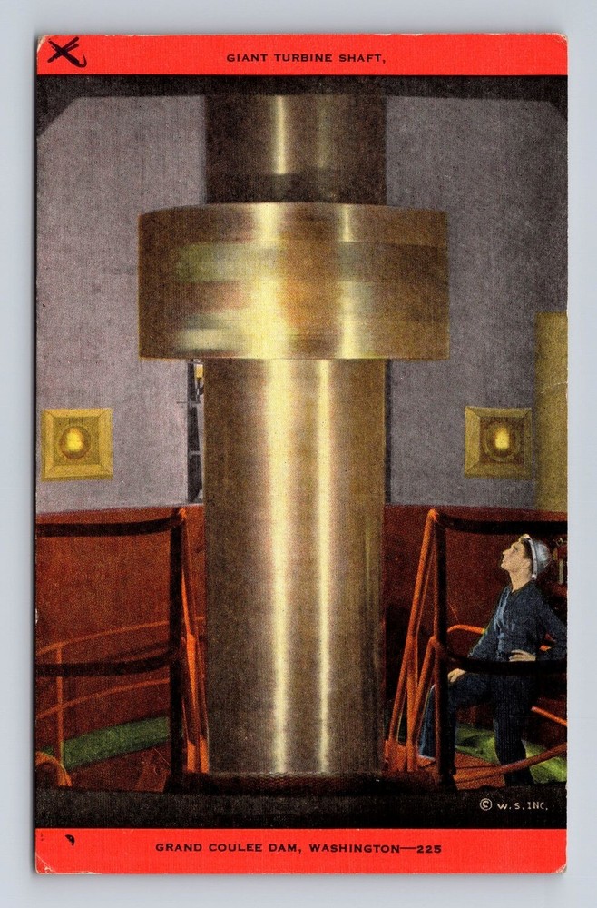 Grand Coulee Dam WA-Washington, Giant Turbine Shaft, Vintagecard