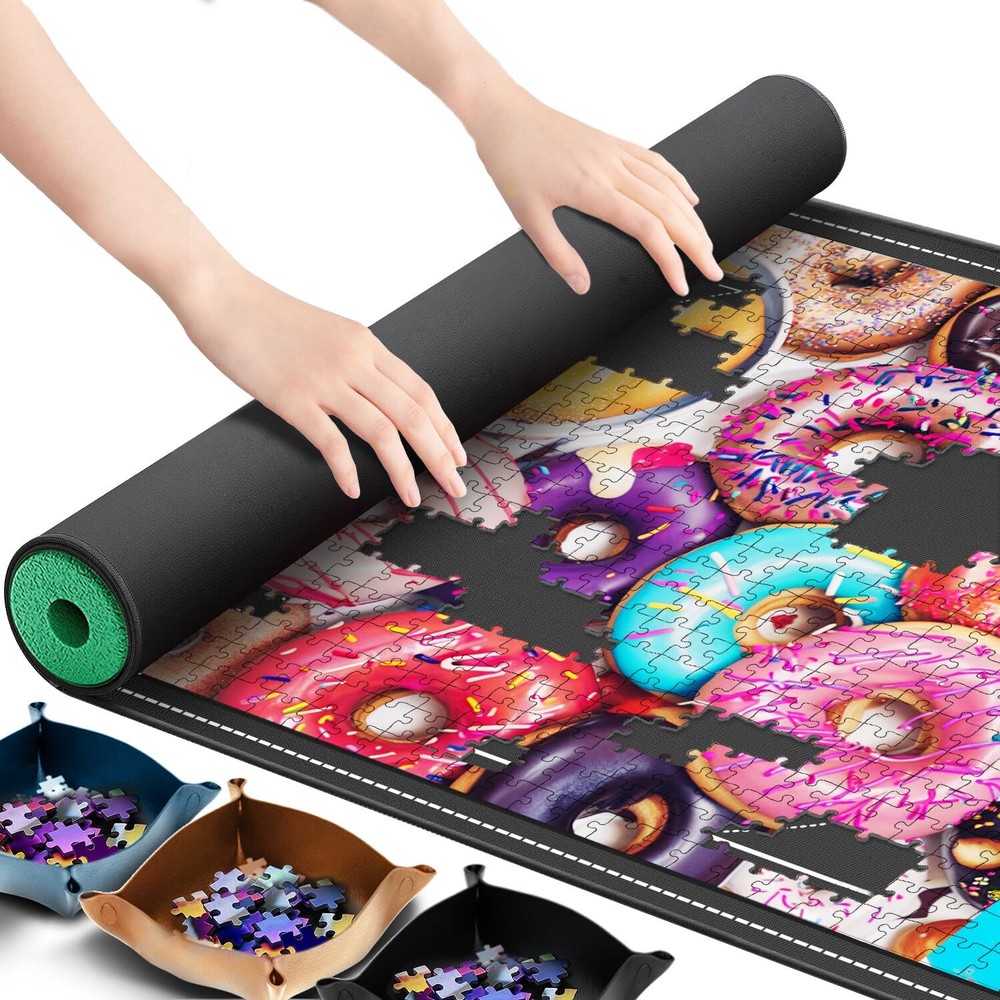 Lwoeo Jigsaw Puzzle Mat Roll Up No Creases 49” x 36” Rubber Saver Pad Up to 3...