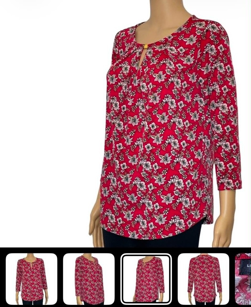 Lis Claiborne Top Large/ Log Sleeve Flowered Blouse