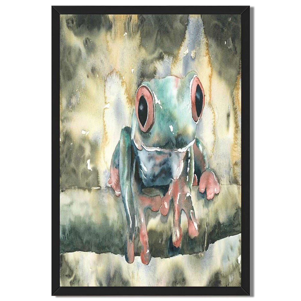 Watercolor Tree Frog Framed Canvas Print Nature Wall Art Home Decor