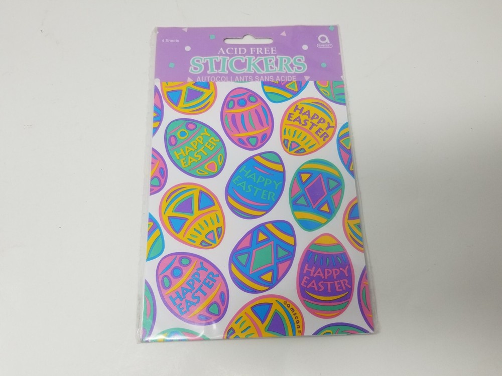 Amscan Acid Free Stickers Colorful Easter Eggs 4 Sheets 36 Stickers Total-image