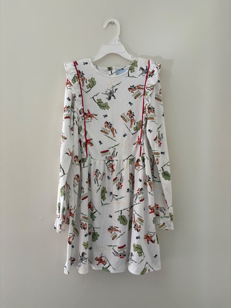 Bella Bliss Girls size 10 cotton long sleeve horse equestrian print dress Ruffle