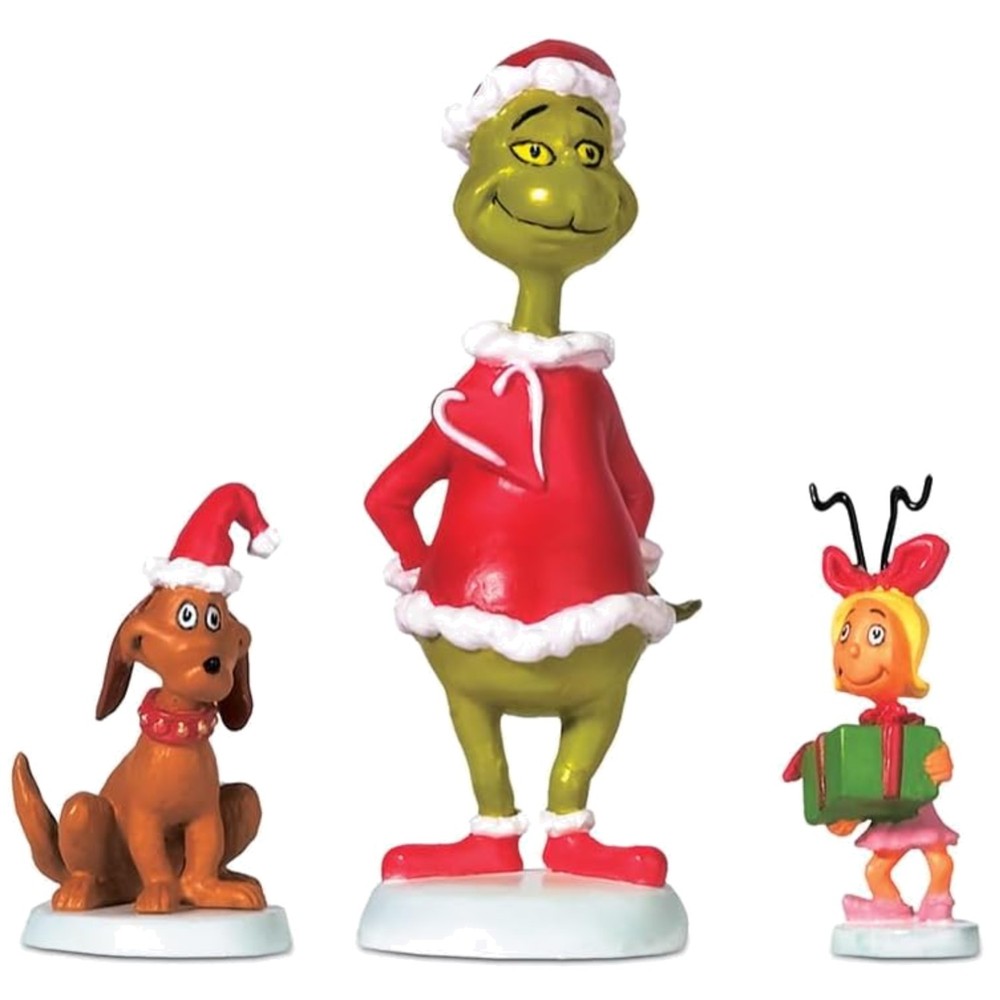 Hand-Painted Dr. Seuss Grinch Village Figurine Set – Perfect for Christmas Decor