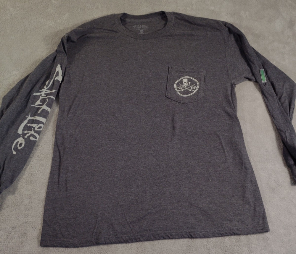 Salt Life Mens' Skull and Poles Long-Sleeve Pocket T-Shirt-Size Large-Charcoal