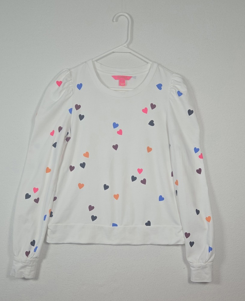 Lilly Pulitzer Jansen Valentine lots of Love Hearts Crewneck Womens Sz Small