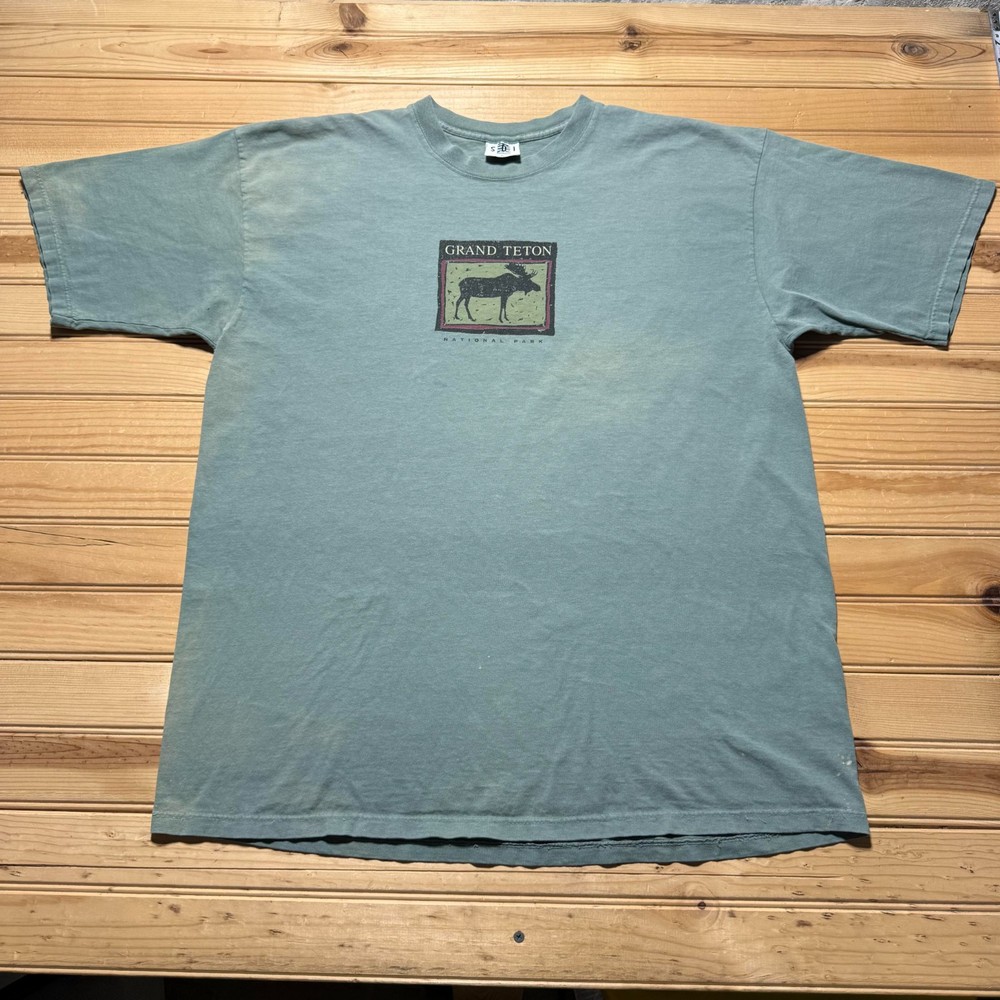 Vintage 90s Grand Teton Wyoming National Park Moose Nature Souvenir Shirt Large