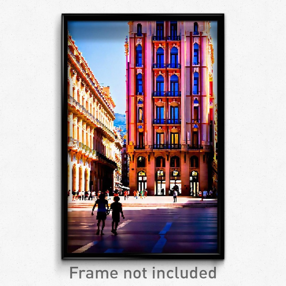 Pixel Art Poster - Gorgeous Barcelona (8 Bit Psychedelic Video Game Print)