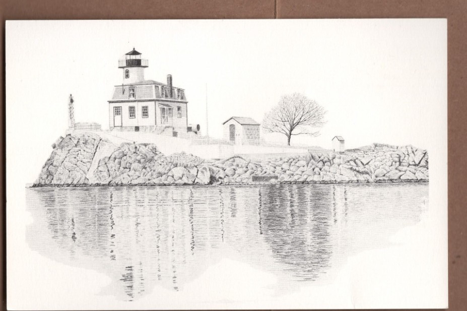 Pomham Rocks Lighthouse Riverside R.I. Art By~Charles M Silverman  4X6 Postcard