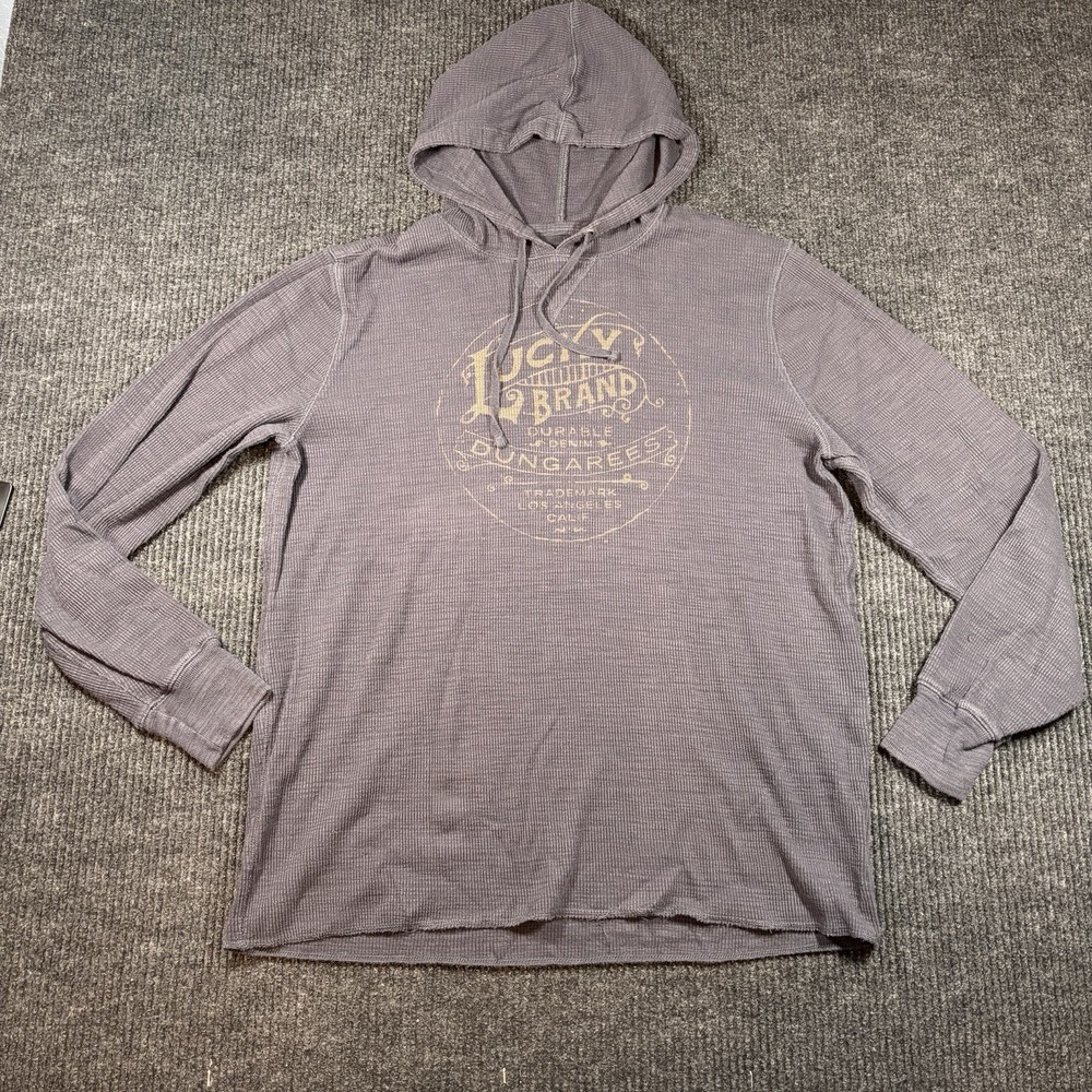 Lucky Brand Vintage Inspired Thermal Hoodie Long Sleeve Shirt Men XL Navy Blue