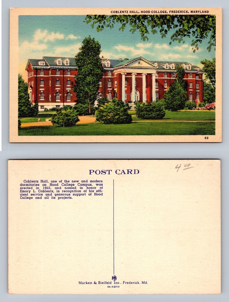 Frederick, MD-Maryland, Coblentz Hall Hood College View Vintage Postcard