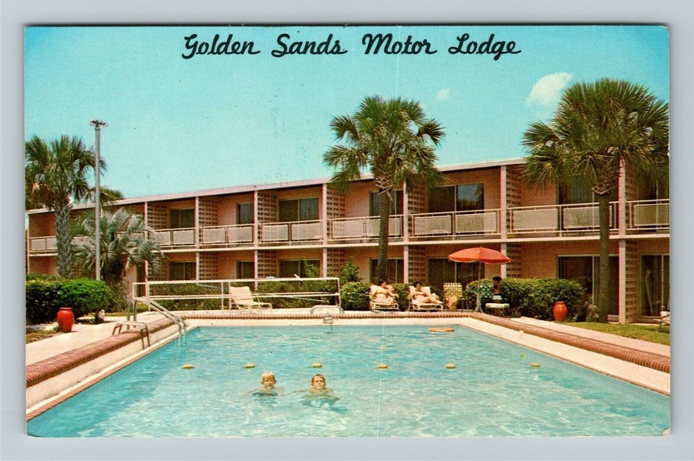 Jacksonville FL-Florida, Golden Sands Motor Lodge Vintage Souvenir Postcard