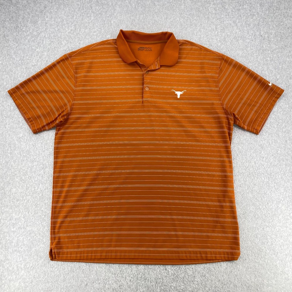 Nike Golf Shirt Men's 2XL Burnt Orange Striped Texas Longhorns UT Fit Dry Polo