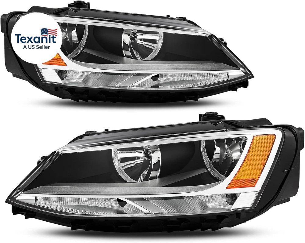 Headlights Assembly Compatible with 2011-2018 VW Jetta MK6 Halogen Headlamp Head