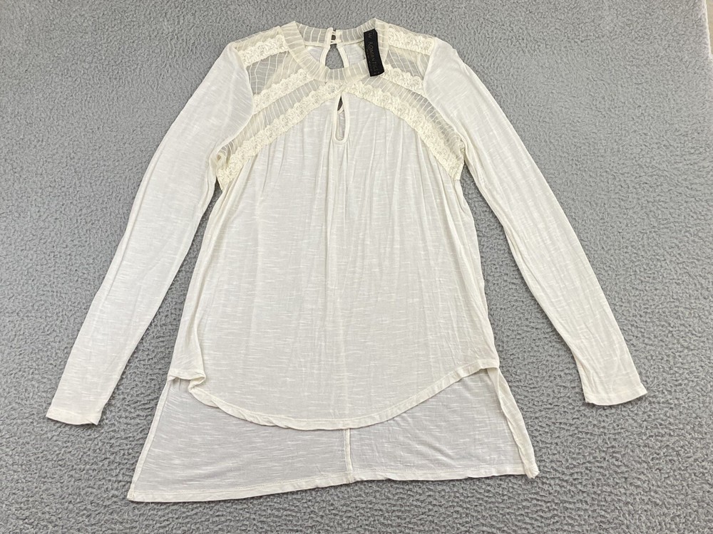 New Romantics Free People Size Medium Blouse Lace Top Long Sleeve Tunic EXC