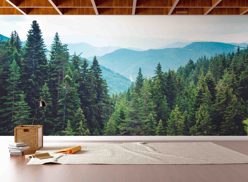 3D Mountains Pine Forest Landscape Wall Murals Wallpaper Murals Wall Sticker