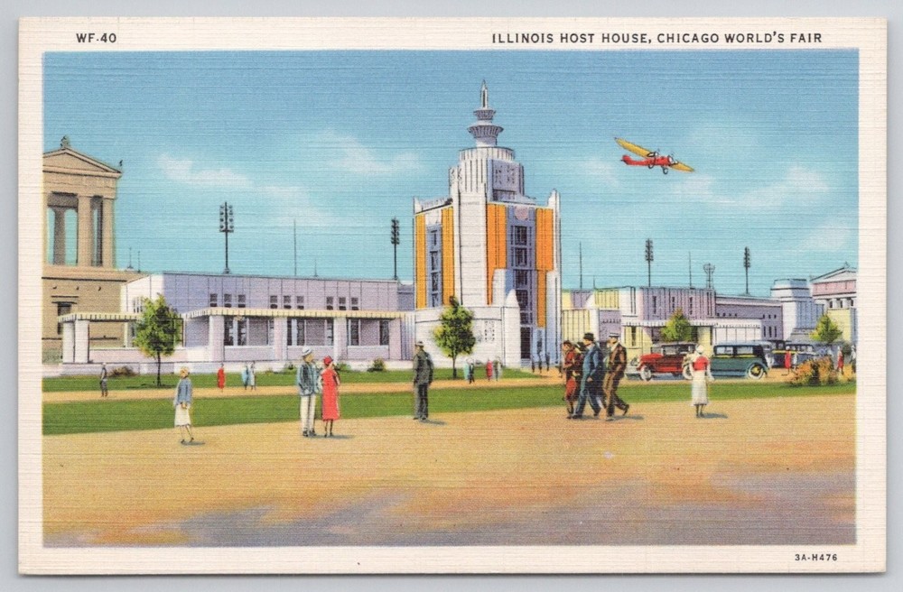 1933 Chicago World's Fair Illinois Host House Linen Postcard WF.40