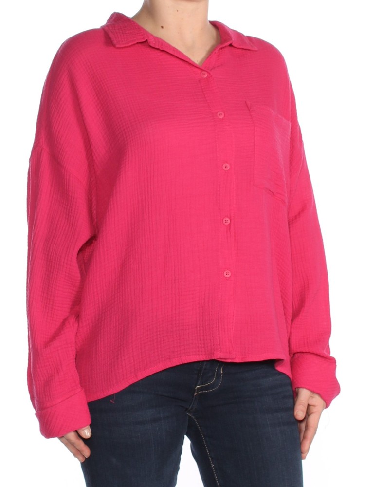SANCTUARY Womens Pink Boyfriend Shirt with Cuffed Collar for Work or Casual Wear