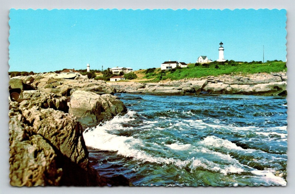 Vintage 1975 Two Lights Cape Elizabeth Maine Lighthouse Ocean Postcard