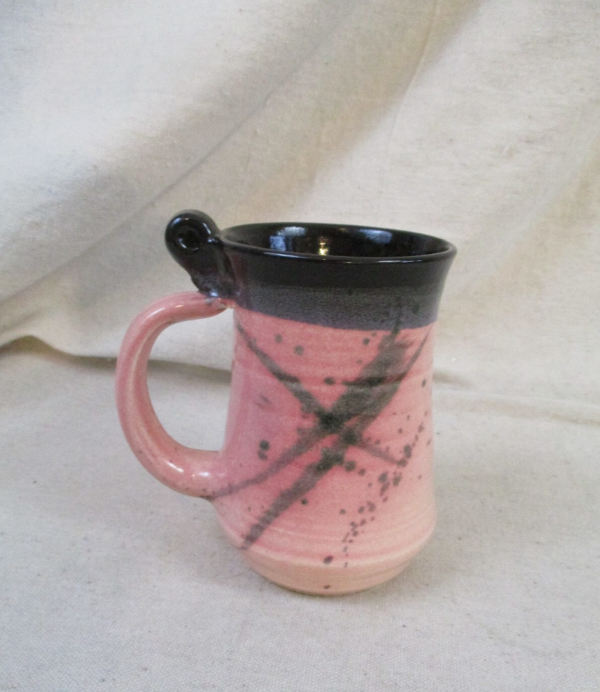 Studio Art Ceramic Abstract Coffee Cup/Mug Pink Black Glaze Signed