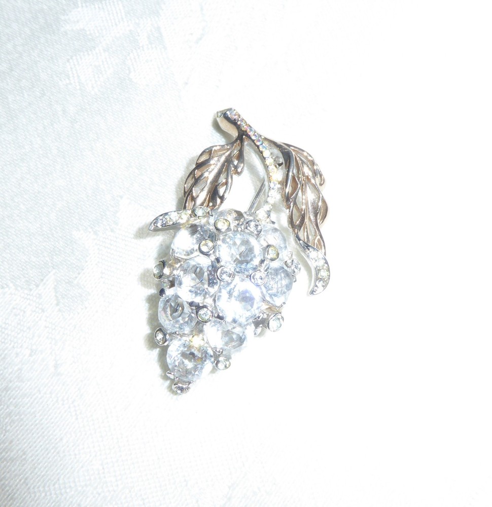 Vintage Silver Gold Tone Clear Rhinestone Clusters On A Branch Brooch Reja?