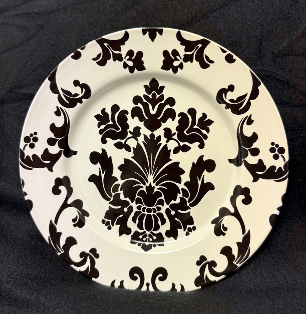 Rosanna Ceramic White/Black Parisian Wallpaper Salad Plates 3 Sets of 4 plates