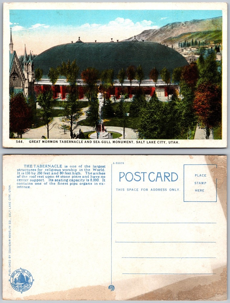 Great Mormon Tabernacle Sea Gull Monument Salt Lake City Utah Postcard