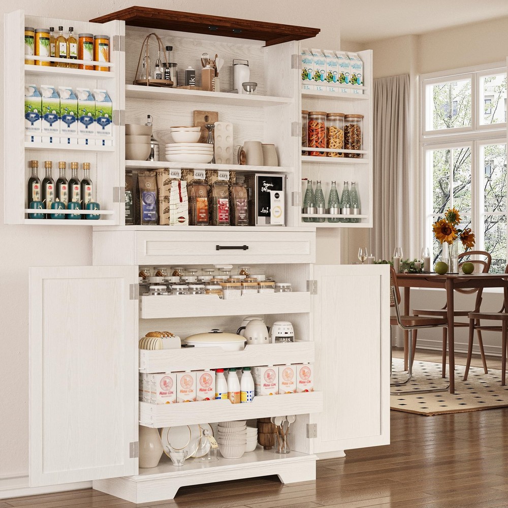 IRONCK 72 Inch Farmhouse Pantry Cabinet Freestanding Kitchen Storage with Adjustable Shelves