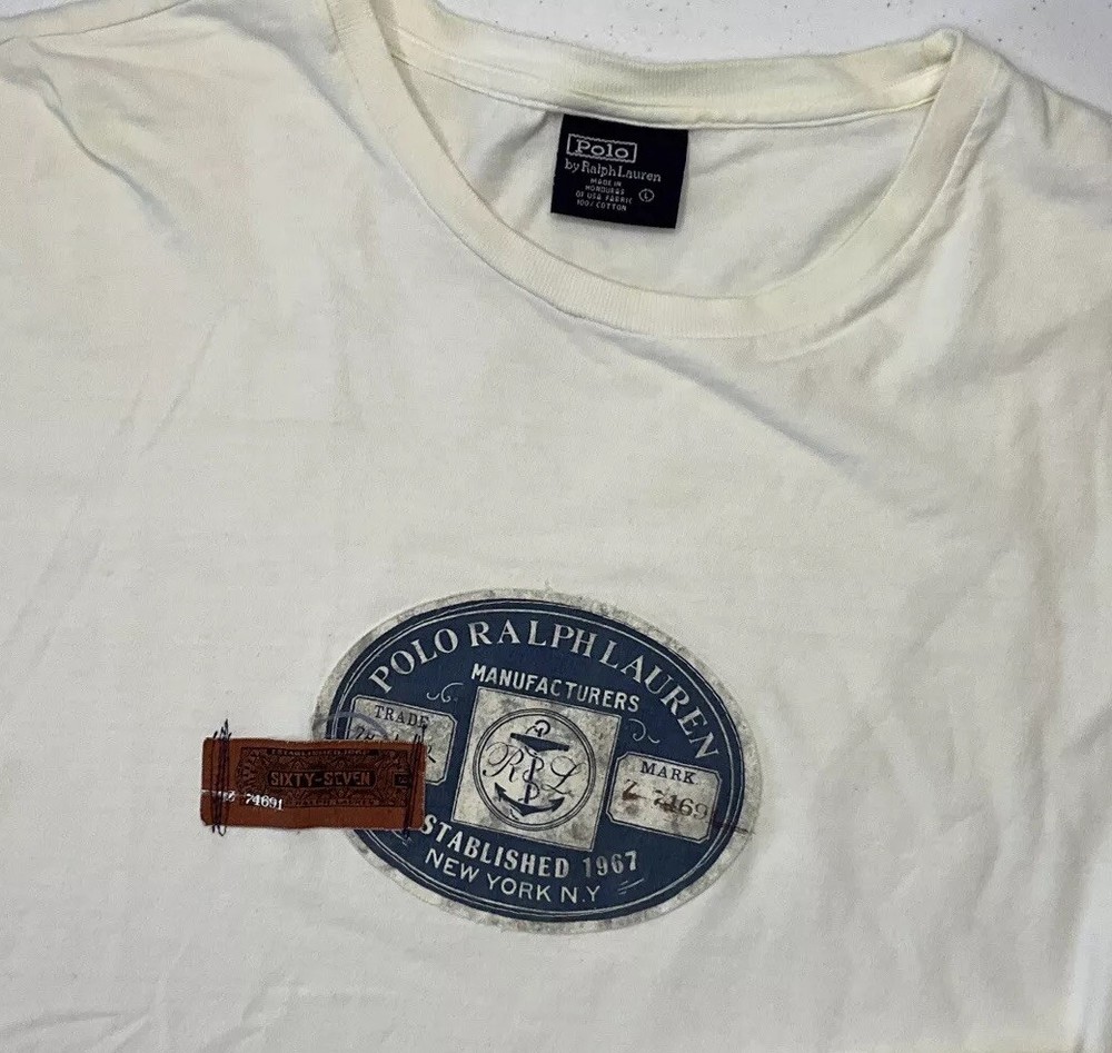 Vintage Polo Ralph Lauren Shirt Men Sz L Patch Logos 90s Spell Out Retro RARE