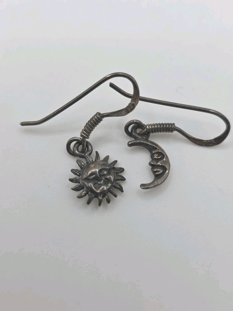 Small Vintage Sterling Silver 925 Sun & Moon Earrings