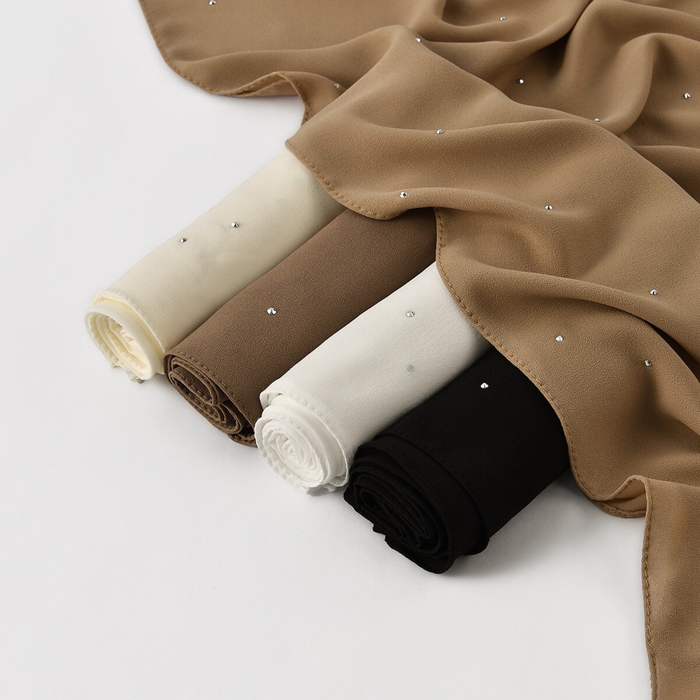 Elegant Long Chiffon Hijab with Rhinestone Detail for Women