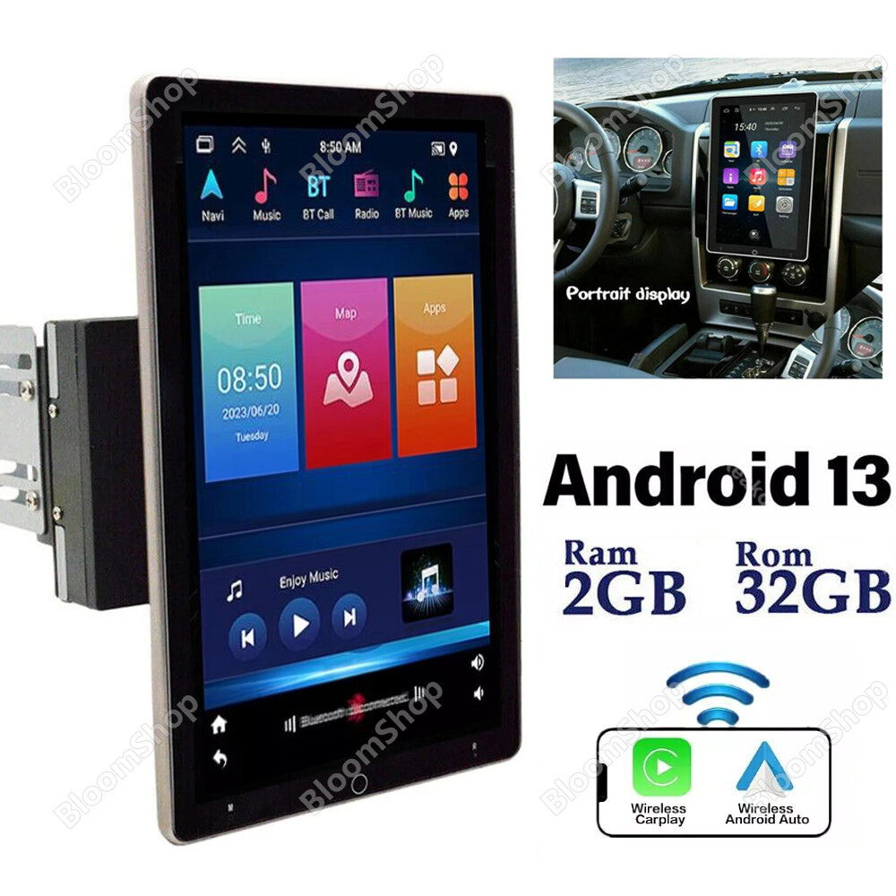 2 Din Android 13 Rotatable 10.1 Inch Car Stereo with CarPlay GPS WiFi