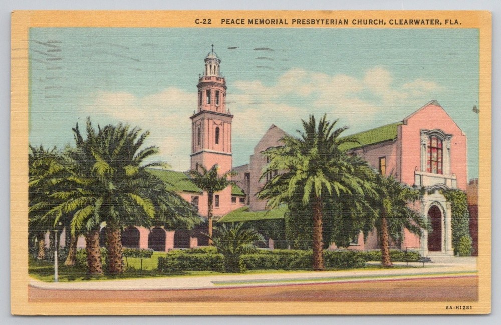 Clearwater FL Peace Memorial Presbyterian Church 1956 Linen Postcard