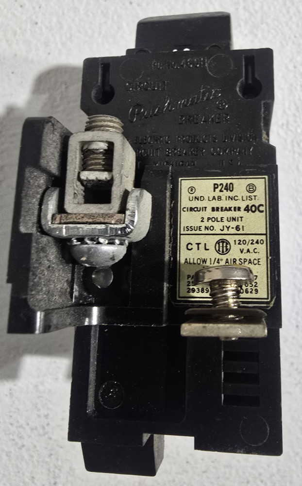 Used Pushmatic Circuit Breaker P240 40 Amp 2 Pole Breaker