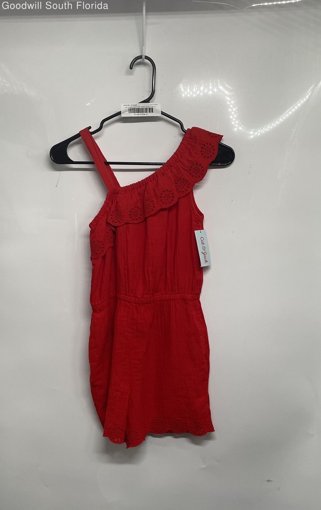 Cat & Jack Girls Red Sleeveless One-Piece Romper Size L 10-12 With Tags