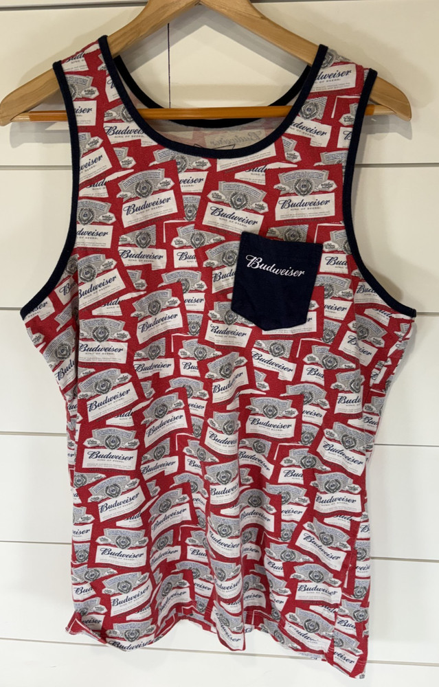 Budweiser Tank Top Men’s L 42/44 Red White Blue Beer Logo Sleeveless T-Shirt