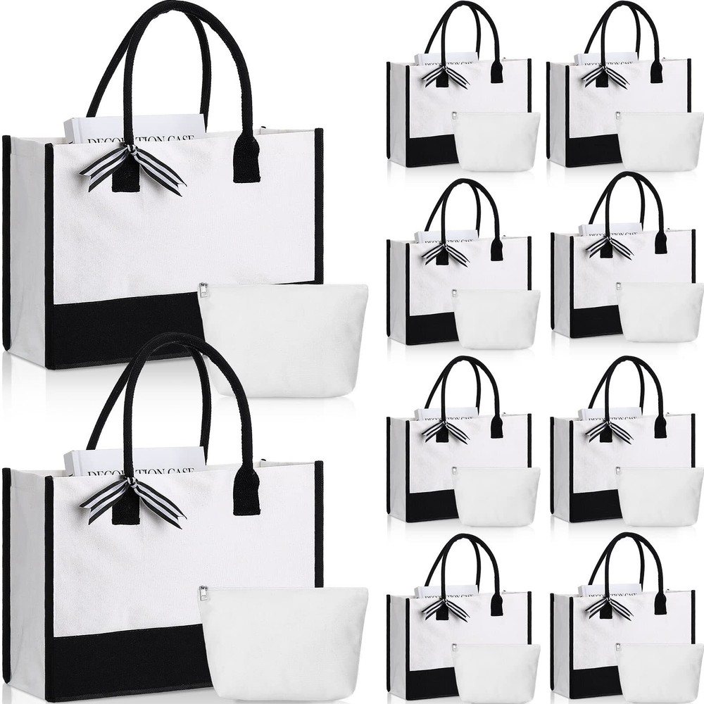 10 Pcs Canvas Tote Bags for Women Canvas Gift Bag with Makeup Bag Reusable To...