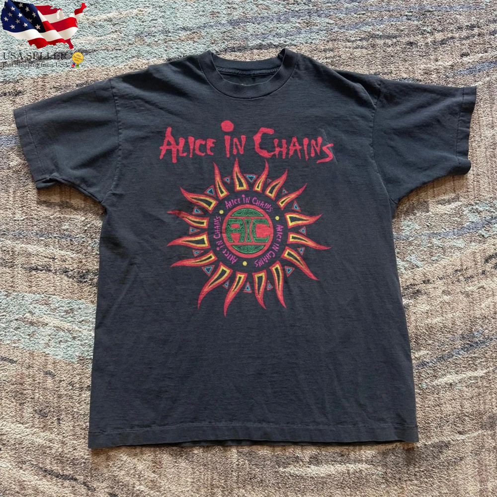 Alice In Chains Sun Logo Tee 90s Grunge Rock Band Shirt