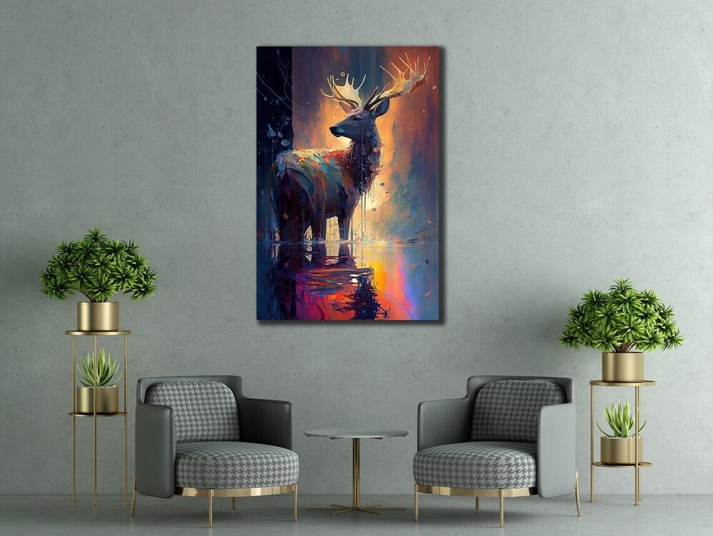 Stunning Colorful Deer Abstract Paint Unframed Canvas Print Australian Wall Art