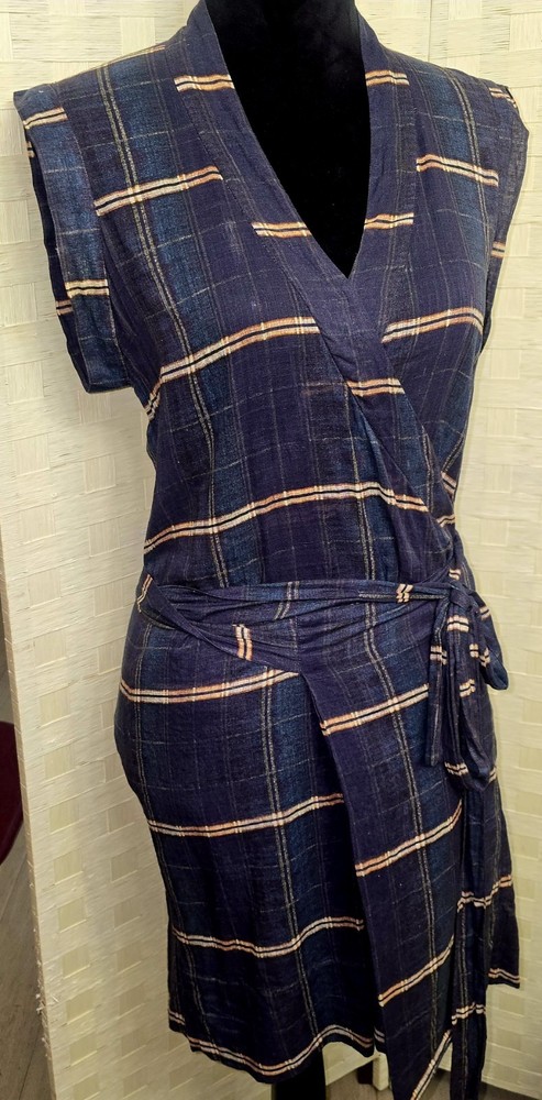 Isabel Marant Etoile Varna Cotton Dress Blue Plaid Printed Wrap Mini Dress Sz 38