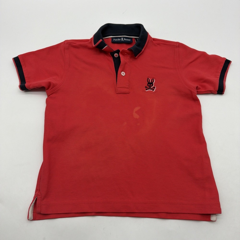 Psycho Bunny Polo Shirt Youth Boys S 7-8 Y Red Logo Pima Cotton.#39268