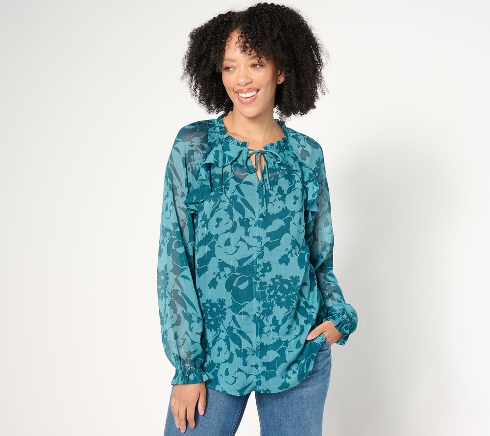 Fashion Women's Top Plus Sz 1X Denim & Co. Signature Raglan Sleeve Blue A668773