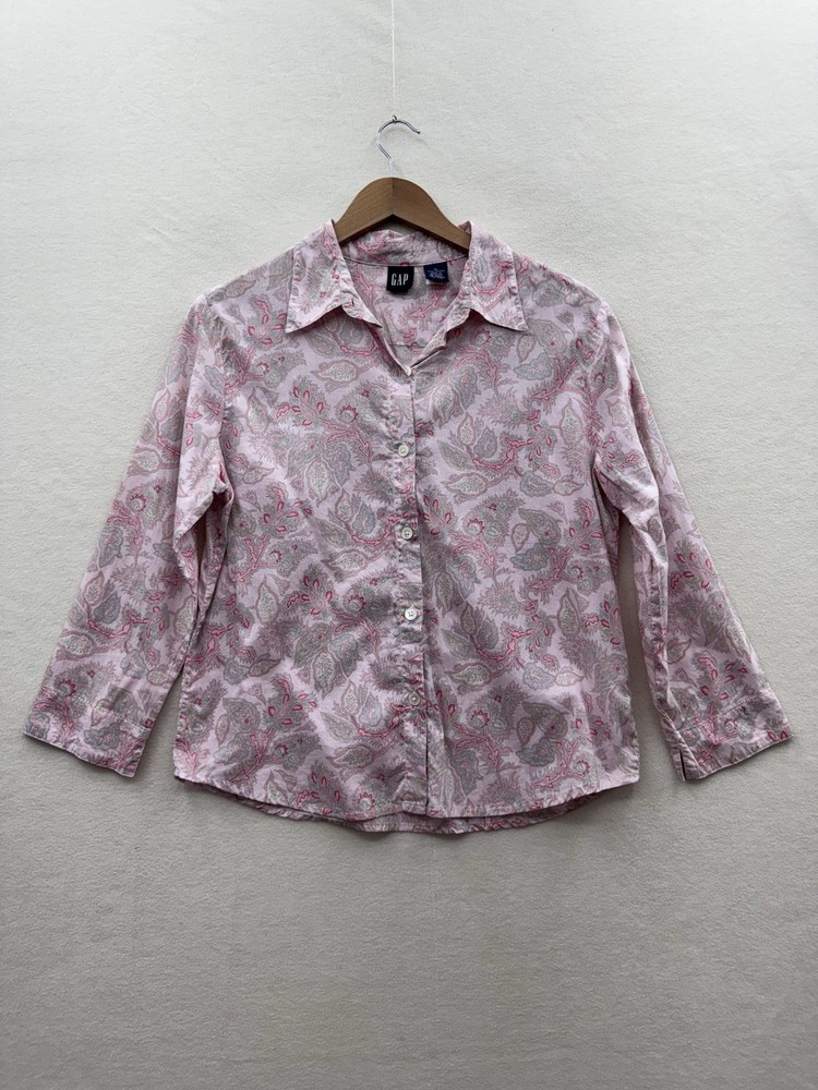 GAP Women’s Medium 100% Cotton 3/4 Sleeve Pink Paisley Button Down Shirt