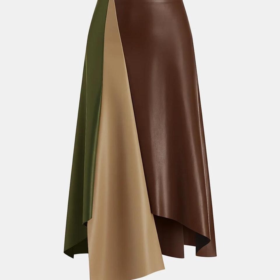 Commense Color Block Asymmetric Faux Leather Midi Skirt Small NWT