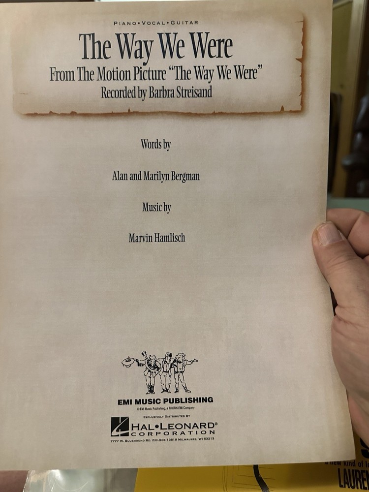 N 1973 BARBRA STREISAND Sheet Music from THE WAY WE WERE (title Song)