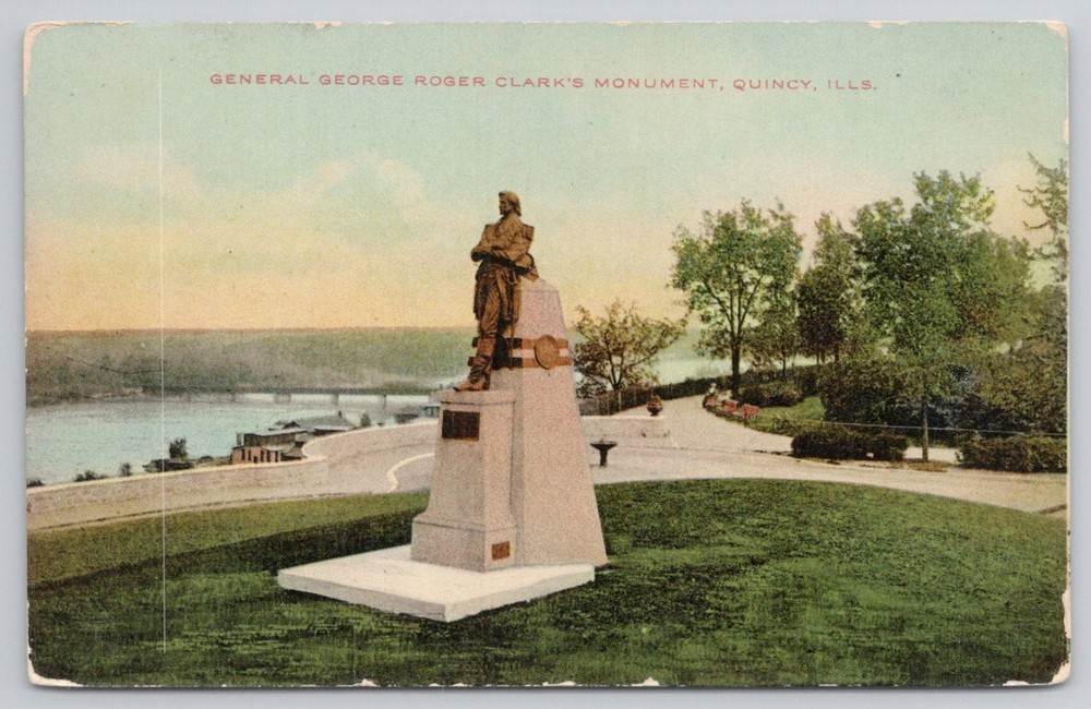 General George Roger Clark Monument Quincy, Illinois Vintage Postcard