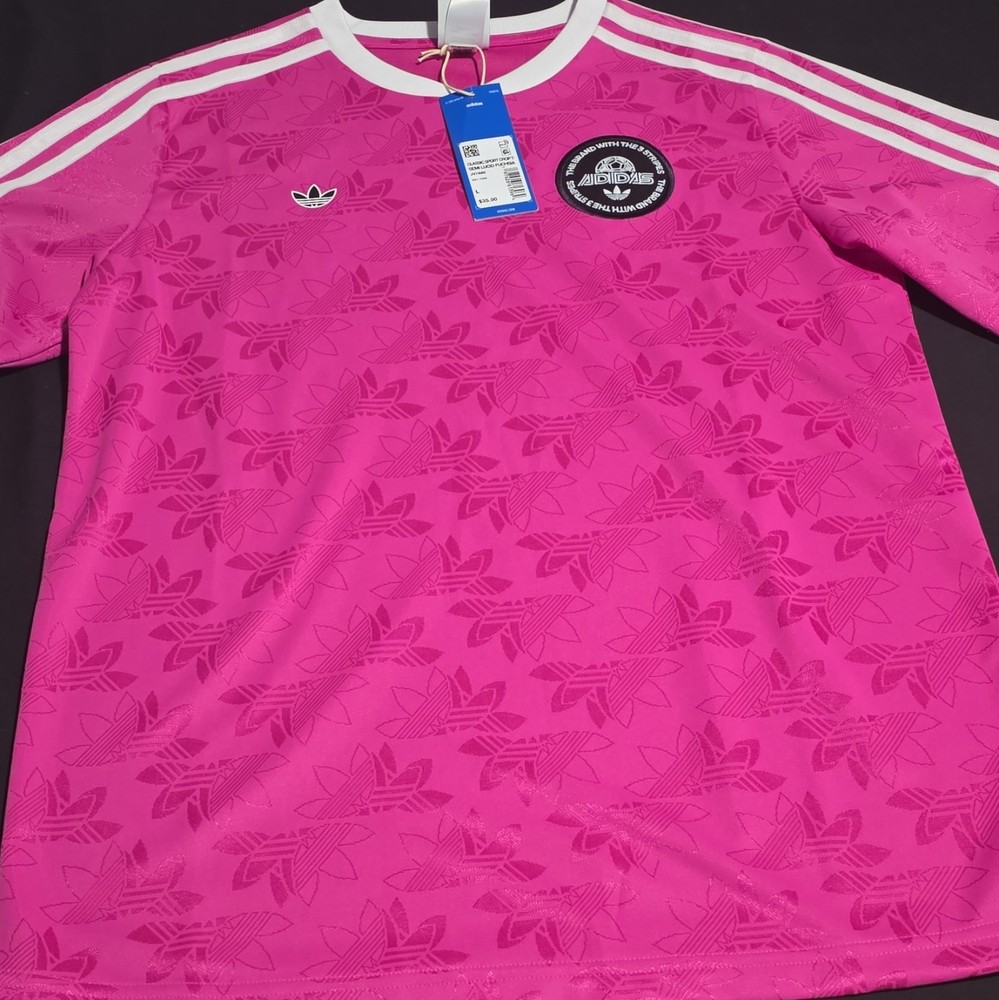 adidas Classic Sport Crop T Logo Top Bright Pink Fuchsia Women's Size L