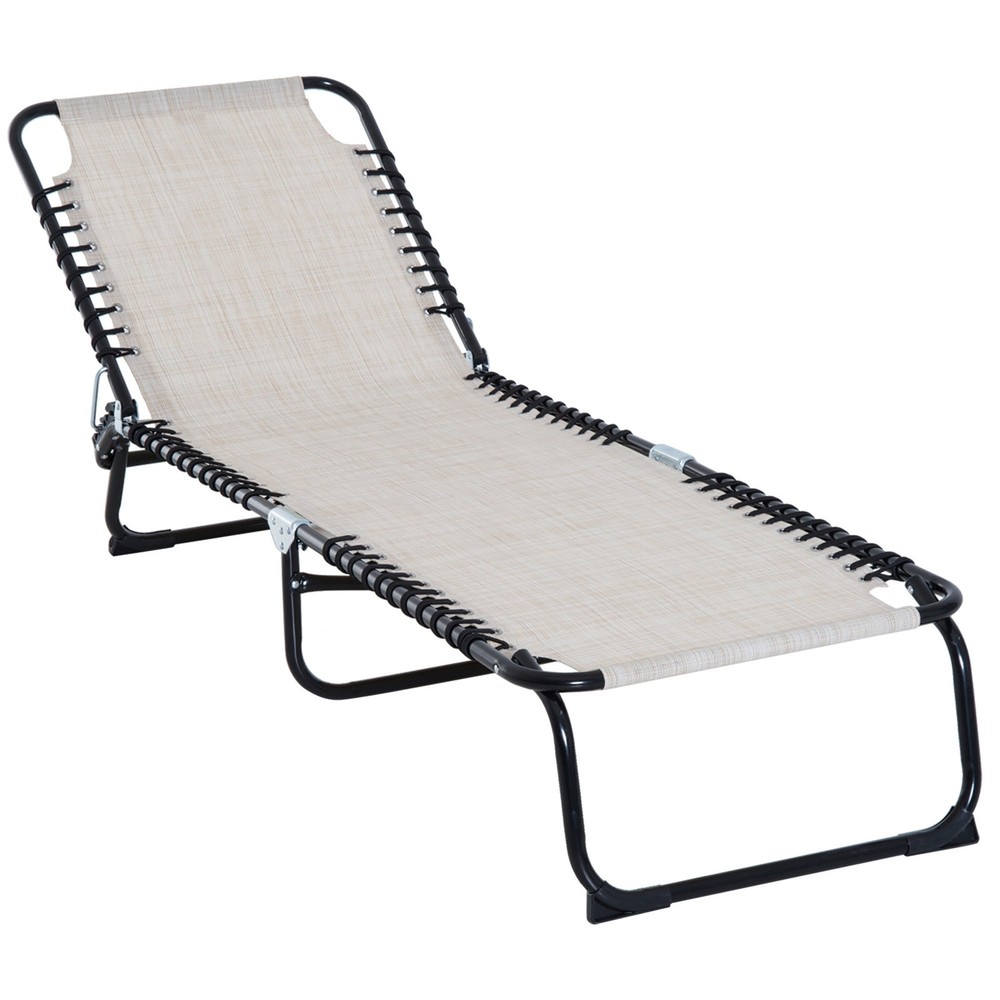 Cream White 4-Position Folding Chaise Lounge with Reclining Back